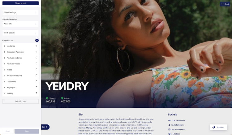 A Look at Chartmetric’s Onesheet — The Future Of Dynamic EPKs