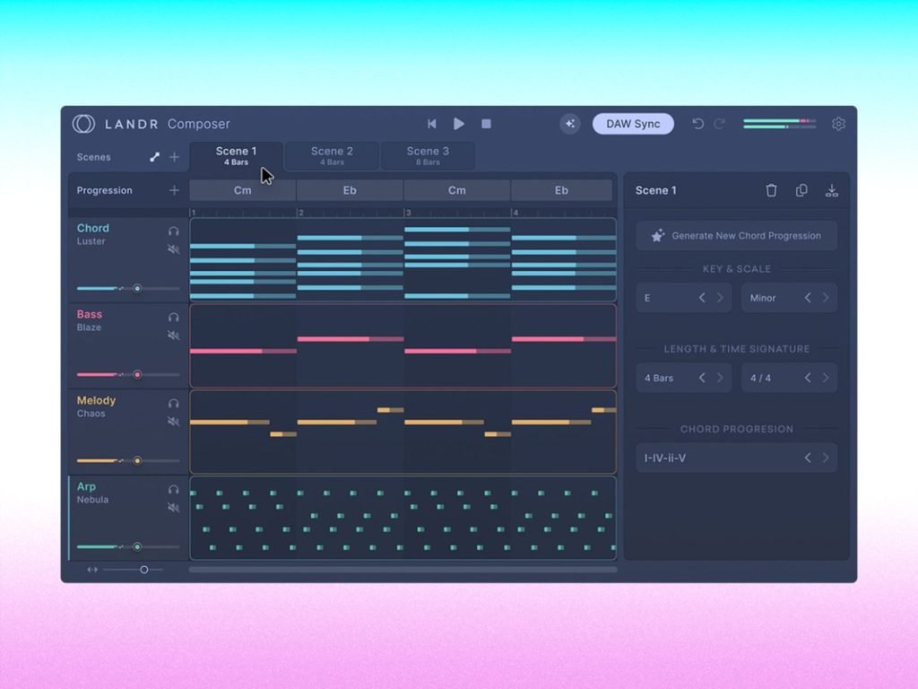 LANDR Composer is an AI-driven plugin for creating chord progressions, melodies and harmonies