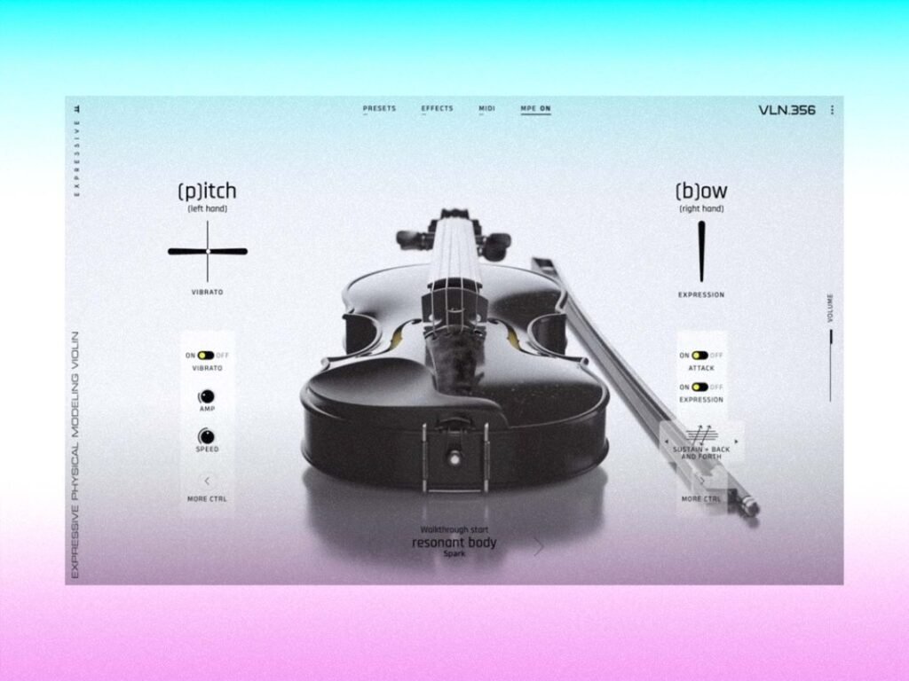 Expressive E’s Soliste MPE string instruments are “physically modelled for real bowing under your fingers”