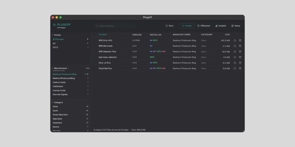 Plugoff is a FREE audio plugin manager for macOS and Windows
