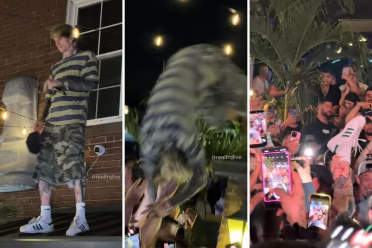 MGK Injures Back After Brutal 'Stage Dive' Fail MGK Injures Back After Brutal ‘Stage Dive’ Fail