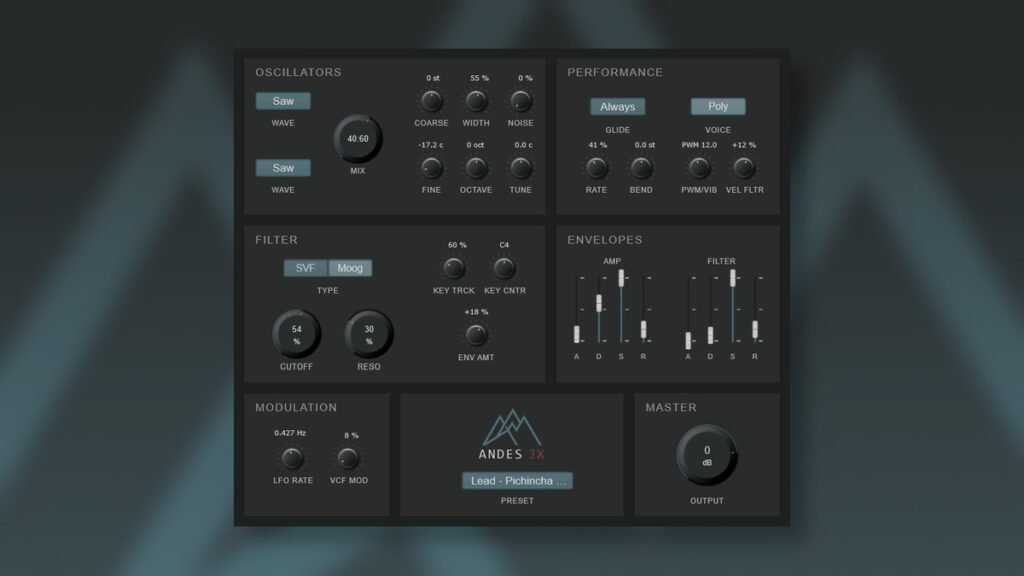 Andes JX polyphonic subtractive synthesizer by NoiseRoom UIO