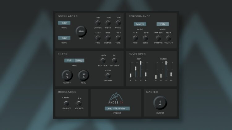 Andes JX polyphonic subtractive synthesizer by NoiseRoom UIO