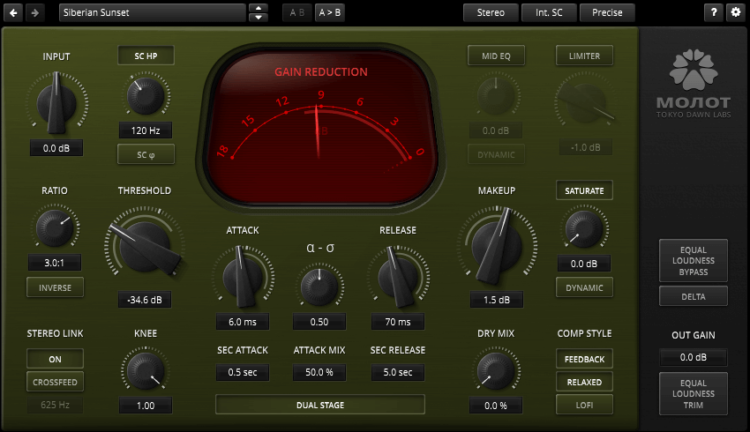 TDR Molot GE dynamic compressor plugin by Tokyo Dawn Labs on sale for $10 USD