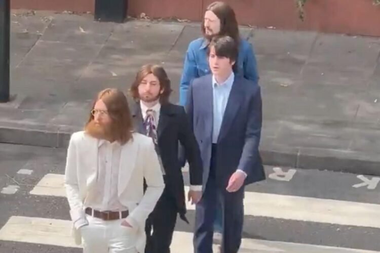 Watch Beatles Biopics Stars Film the Abbey Road Crossing Scene Watch Beatles Biopics Stars Film the Abbey Road Crossing Scene