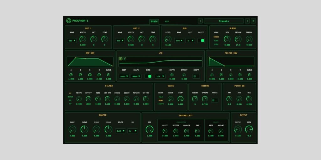 OA-Labs releases Phosphor-1, a FREE unstable analog-style synth for macOS