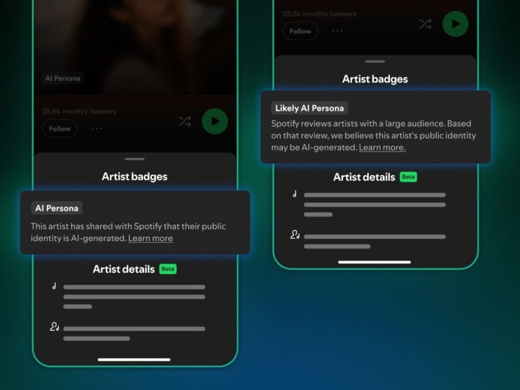 Spotify will label and exclude AI artists from editorial or algorithmic recommendations Spotify will label and exclude AI artists from editorial or algorithmic recommendations
