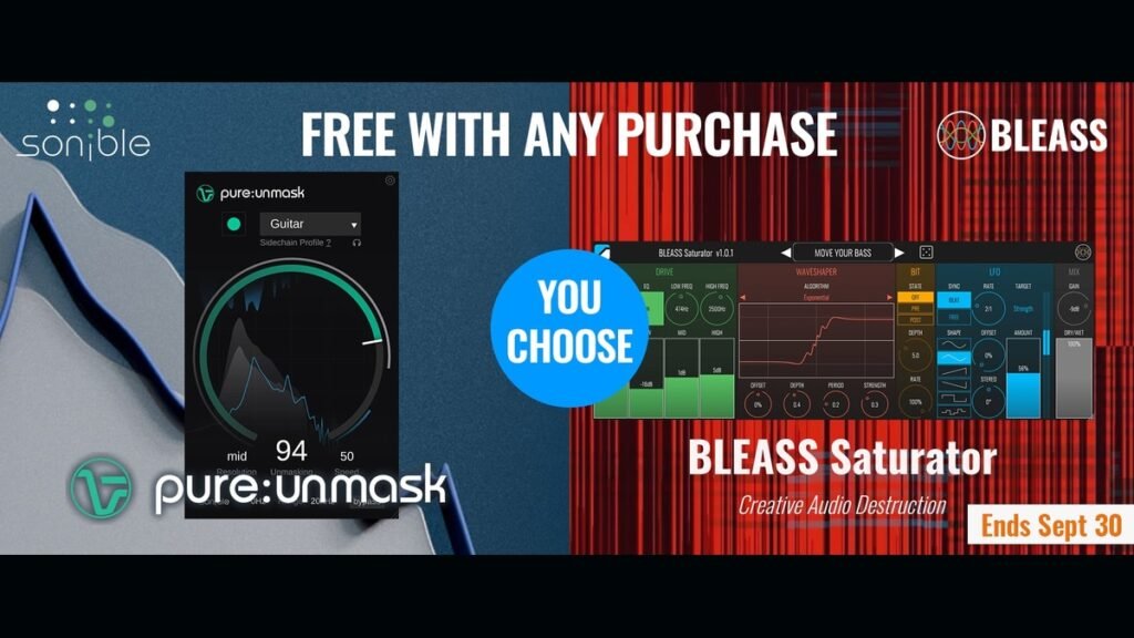 FREE Sonible pure:unmask or BLEASS Saturator with purchase at AudioDeluxe